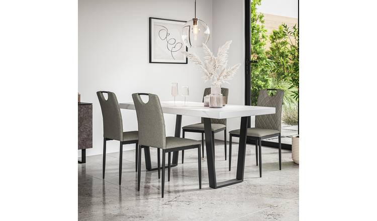 Furniture Online Aria Monza White Marble Dining Table & 6 Grey Chairs