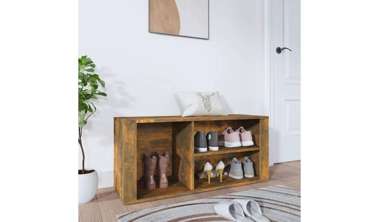 Walplus Engineered Wood Shoe Cabinet - Smoked Oak - 100 x 35 x 45 cm