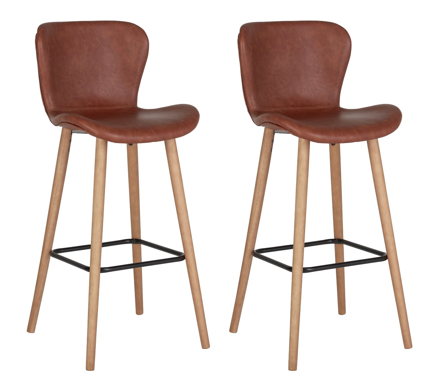 Habitat Etta Pair of Faux Leather Bar Stool - Brown