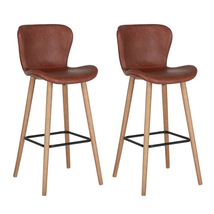 Habitat Etta Pair of Faux Leather Bar Stool - Brown 0