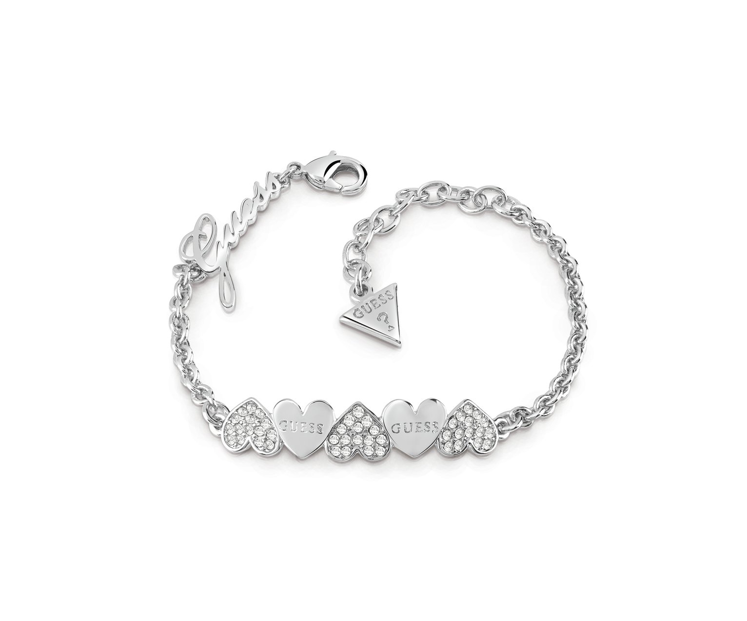 Guess Swarovski Crystal and Plain Hearts Silver Bracelet