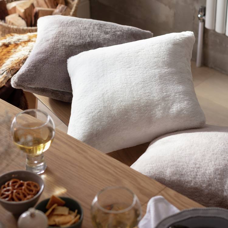 Habitat Plain Faux Fur Cushion - Cream - 43x43cm 0