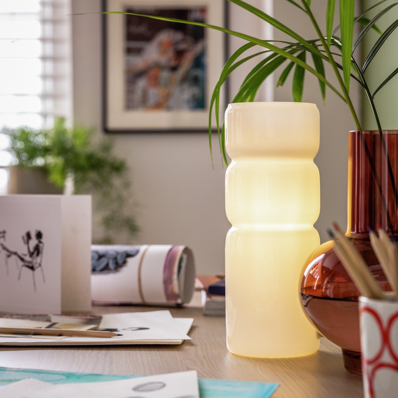 Habitat Parr Glass Column Table Lamp - White