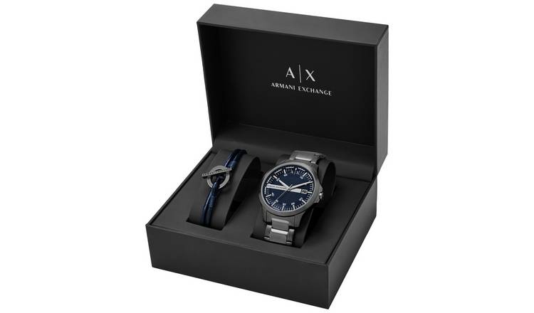 His chronograph and her multifunction hot sale navy leather watch gift set