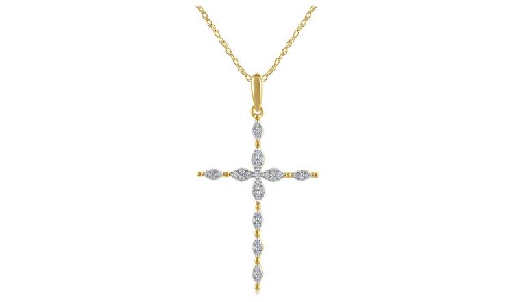 Buy Revere 9ct Gold 0.15ct Diamond Cross Pendant Necklace Argos