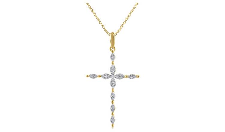 Revere 9ct Gold 0.15ct Diamond Cross Pendant Necklace