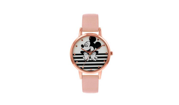Disney Mickey Mouse Ladies Pink Leather Strap Watch 