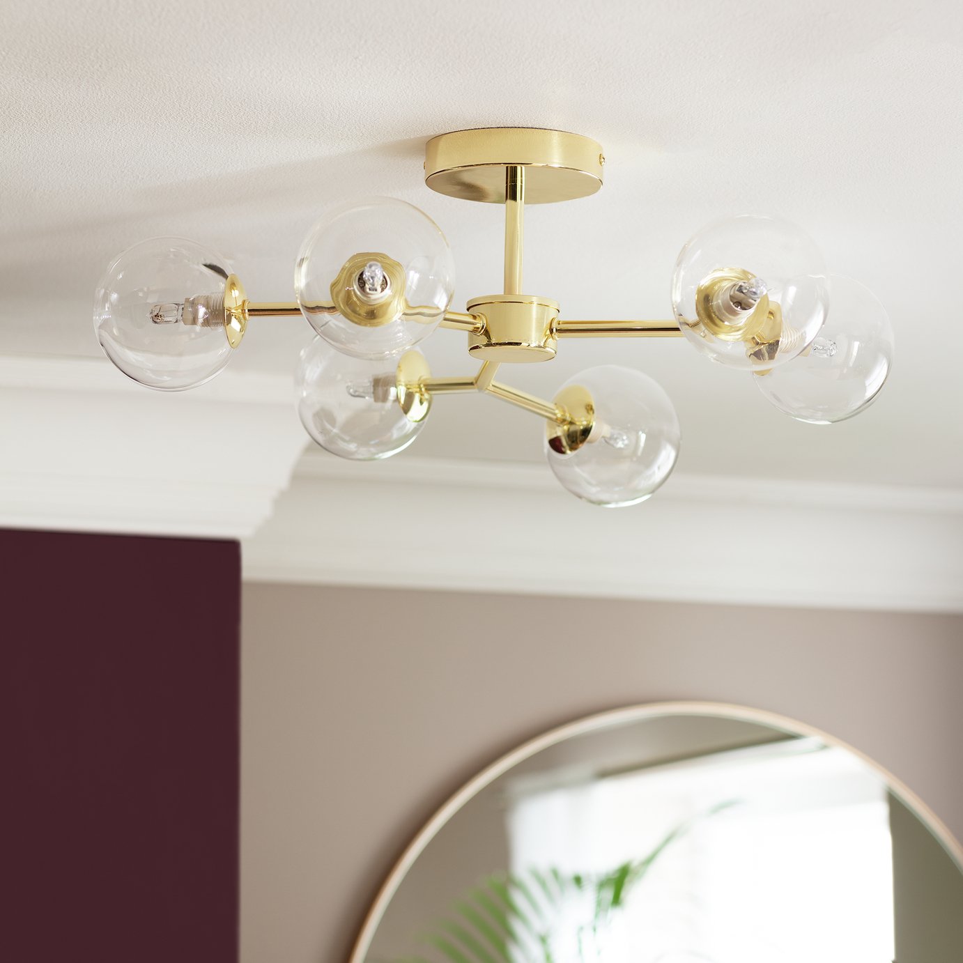 Habitat Molecular 6 Light Metal Flush Ceiling Light - Brass