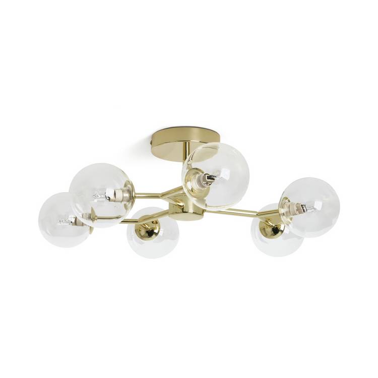 Habitat Molecular 6 Light Metal Flush Ceiling Light - Brass 0