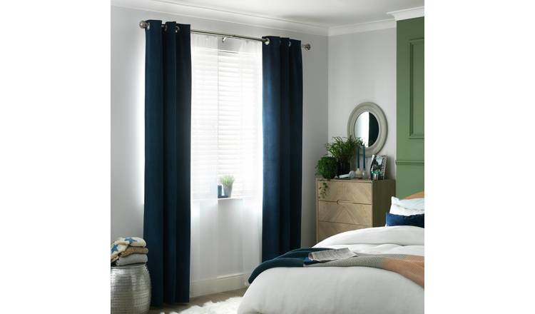 Habitat Cord striped Fully Lined Eyelet Curtains - Navy Blue
