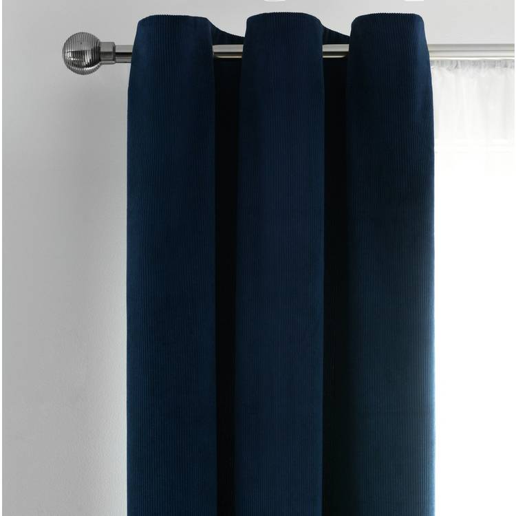 Habitat Cord striped Fully Lined Eyelet Curtains - Navy Blue 0