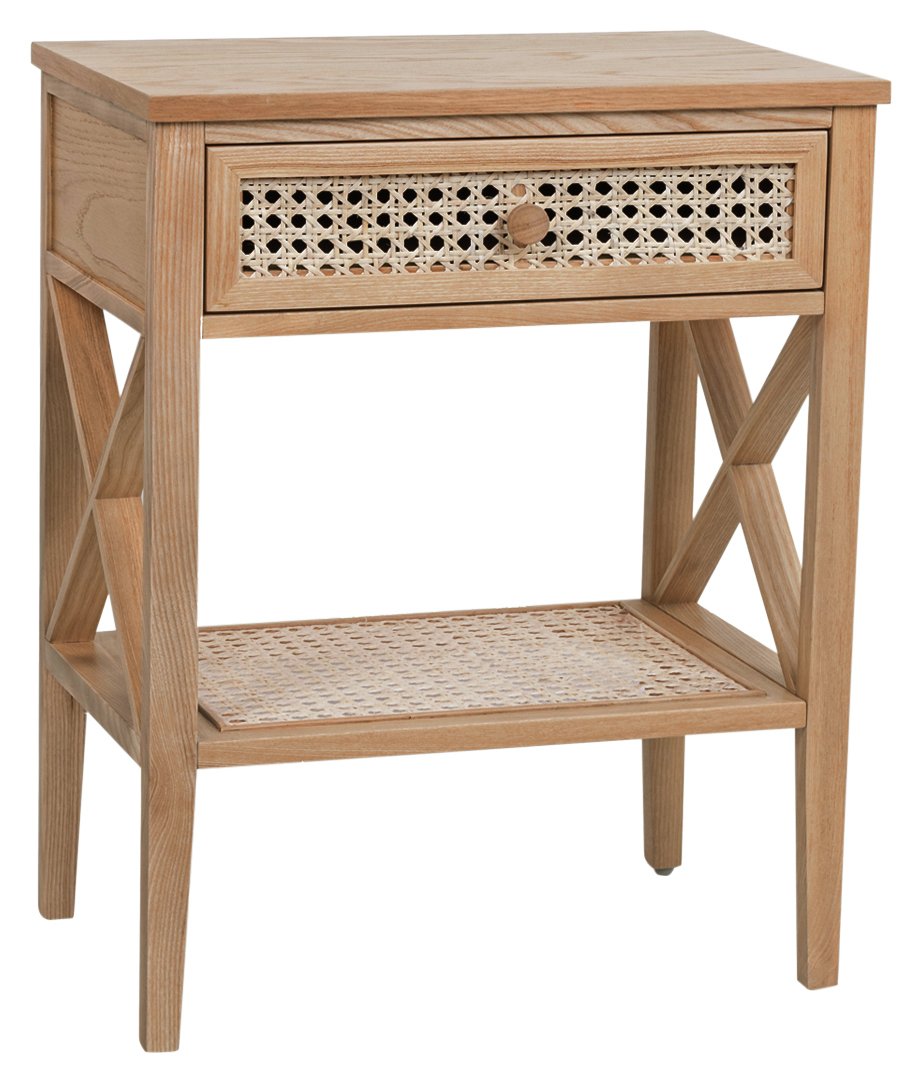 Habitat Mornington Rattan 1 Drawer Bedside Table - Oak