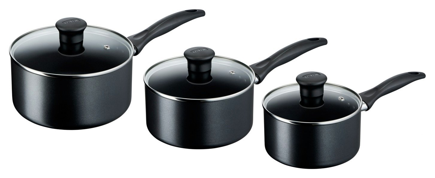 Tefal 3 Piece Non Stick Aluminium Induction Pan Set - Black