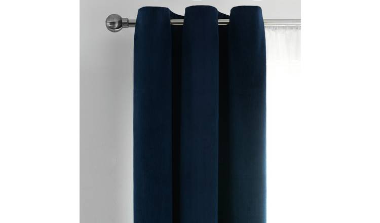 Habitat Cord striped Fully Lined Eyelet Curtains - Navy Blue