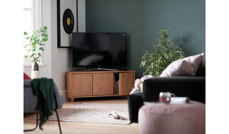 Habitat Grooved Storage 3 Door Corner TV Unit - Light Wood