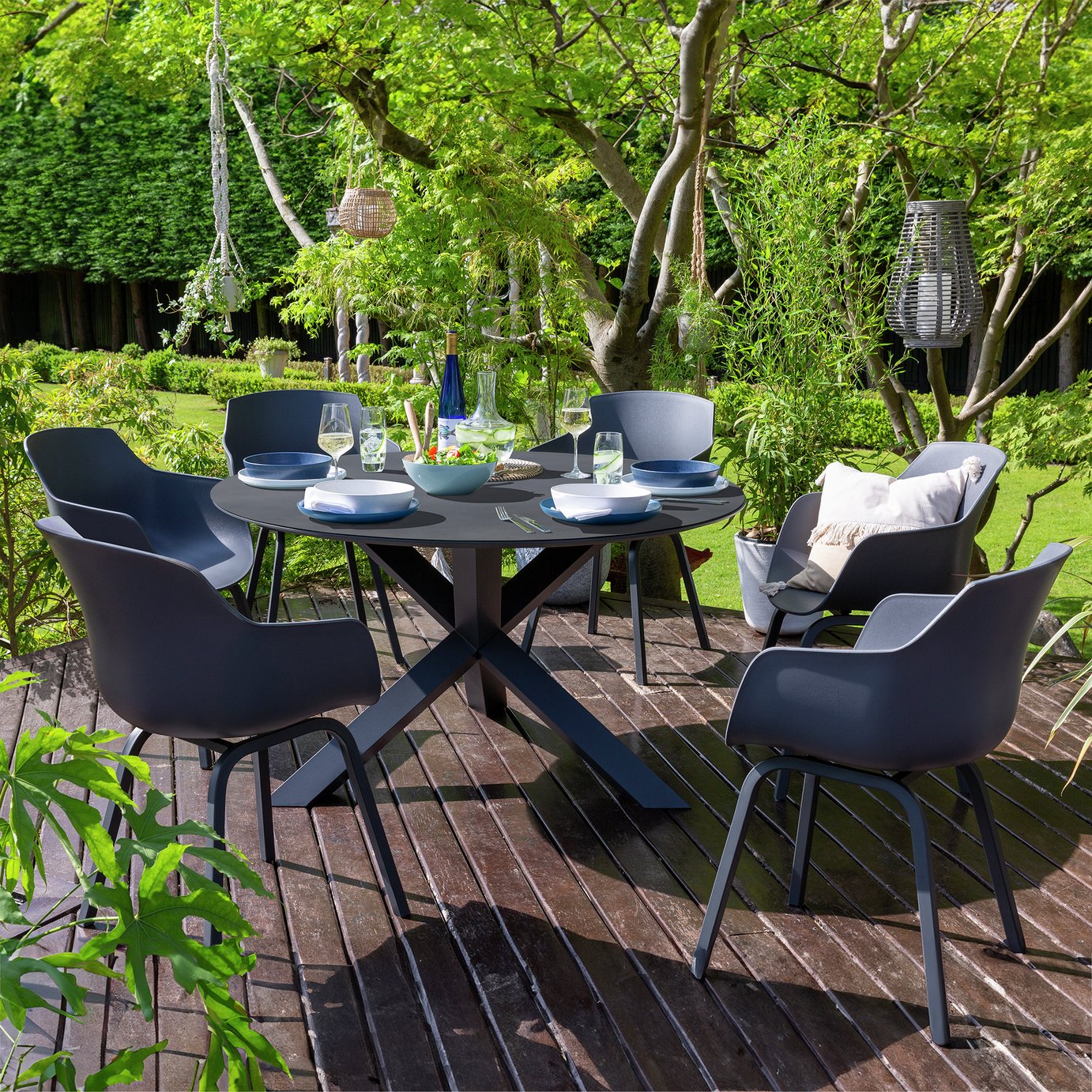 Habitat Aegaen 6 Seater Metal Patio Set - Grey