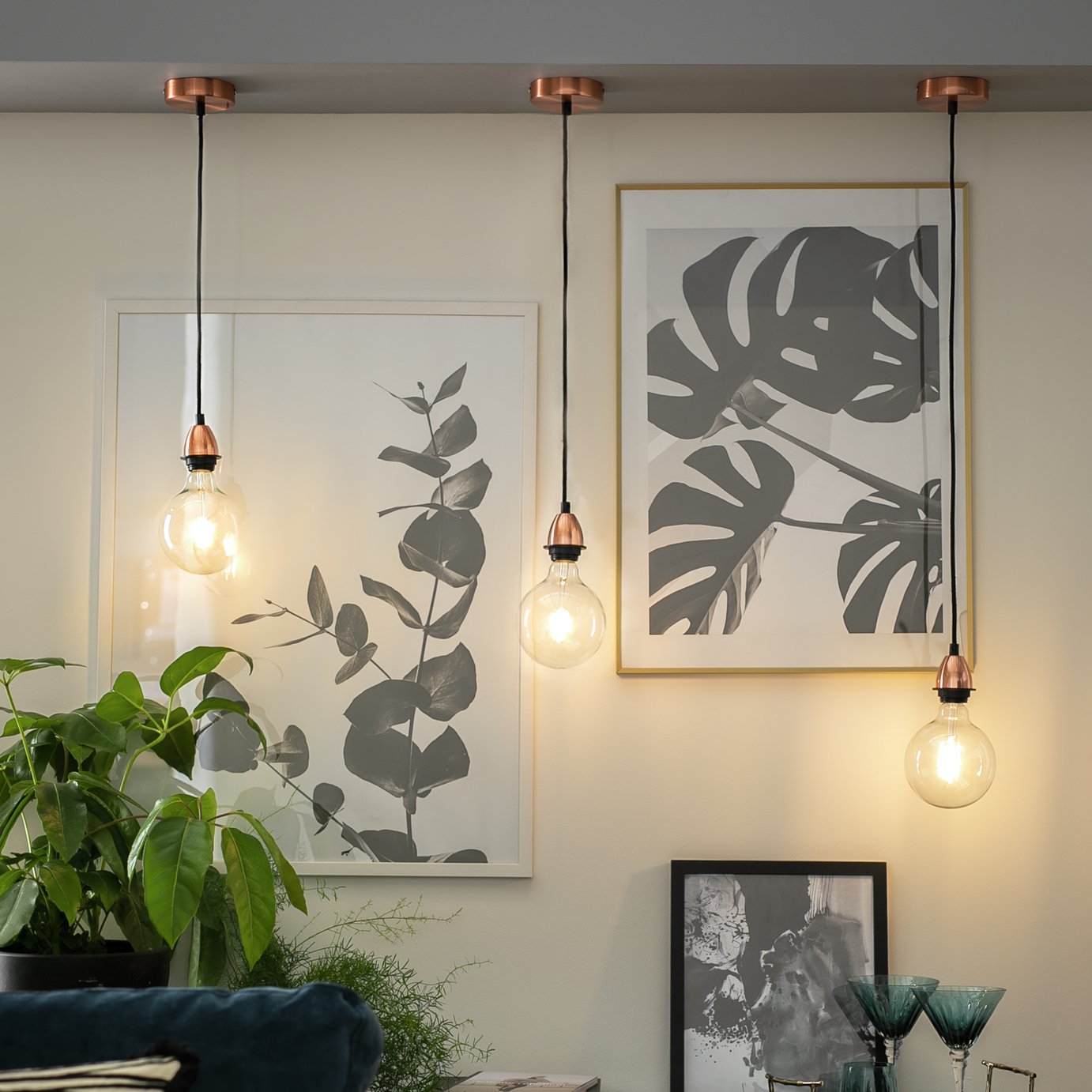 Habitat Pendel Electric Light Fitting Black & Copper 1.2M