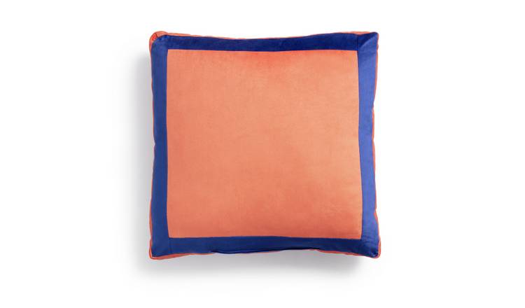 Habitat Velvet Block Patterned Cushion - Orange - 50x50cm