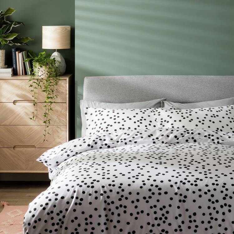 Habitat Cotton Dot Penny White & Black Bedding Set-Superking 0