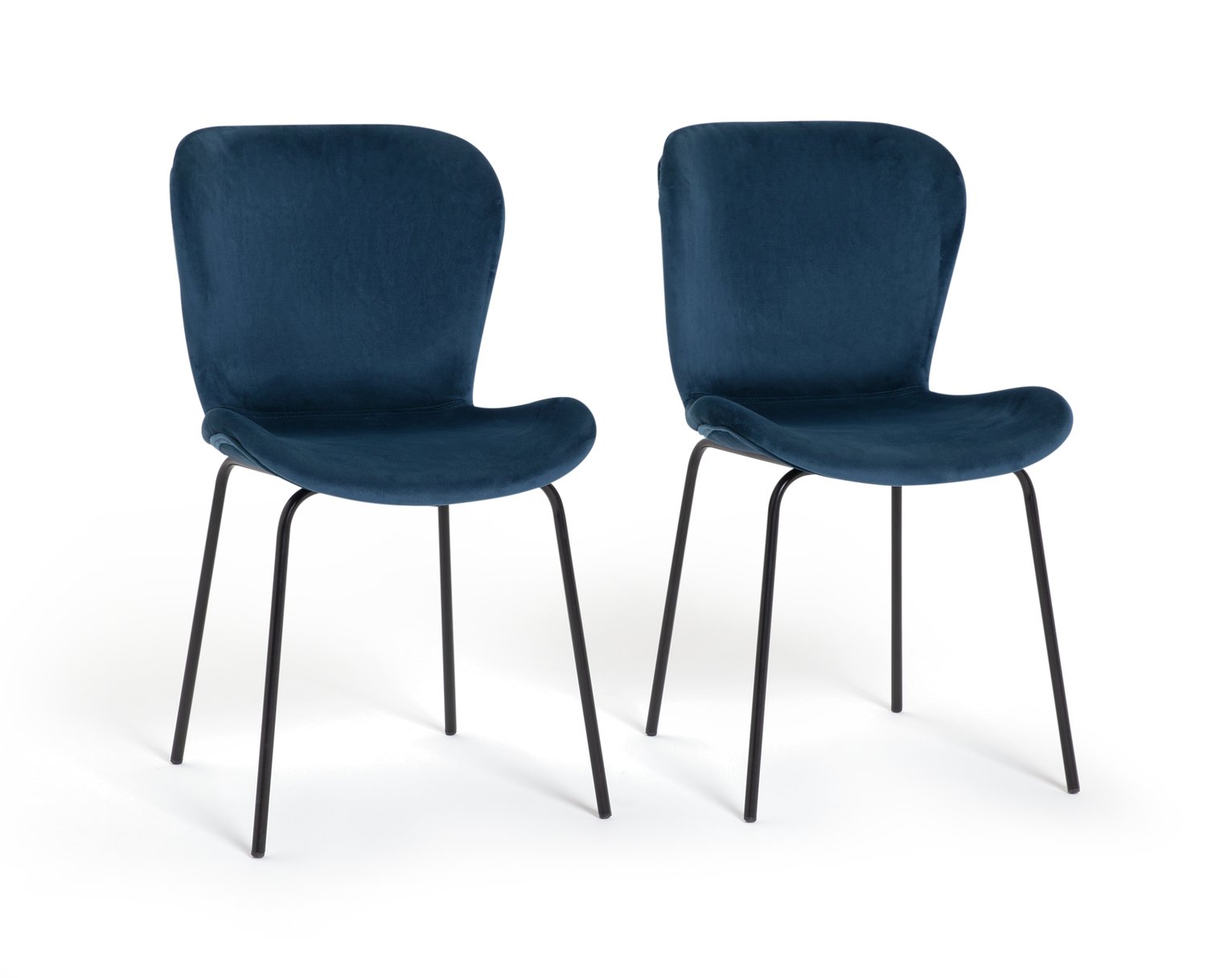 Habitat Etta Pair Velvet Blue Metal Leg Chairs