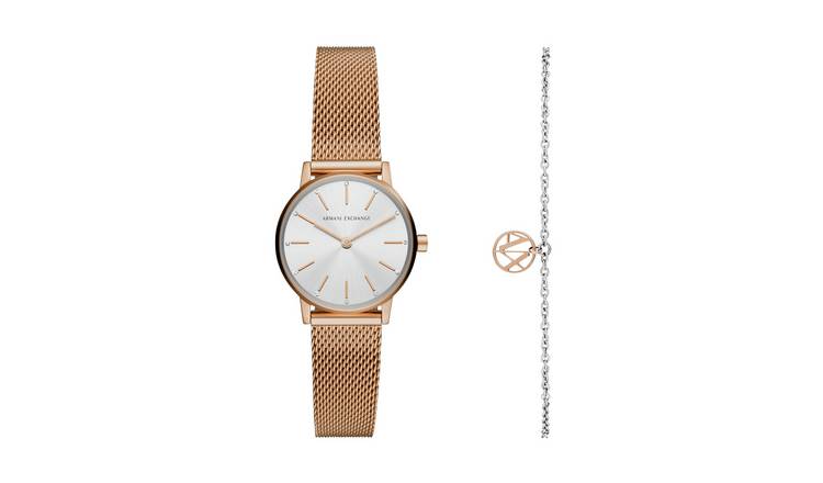 Armani rose gold hot sale and silver watch