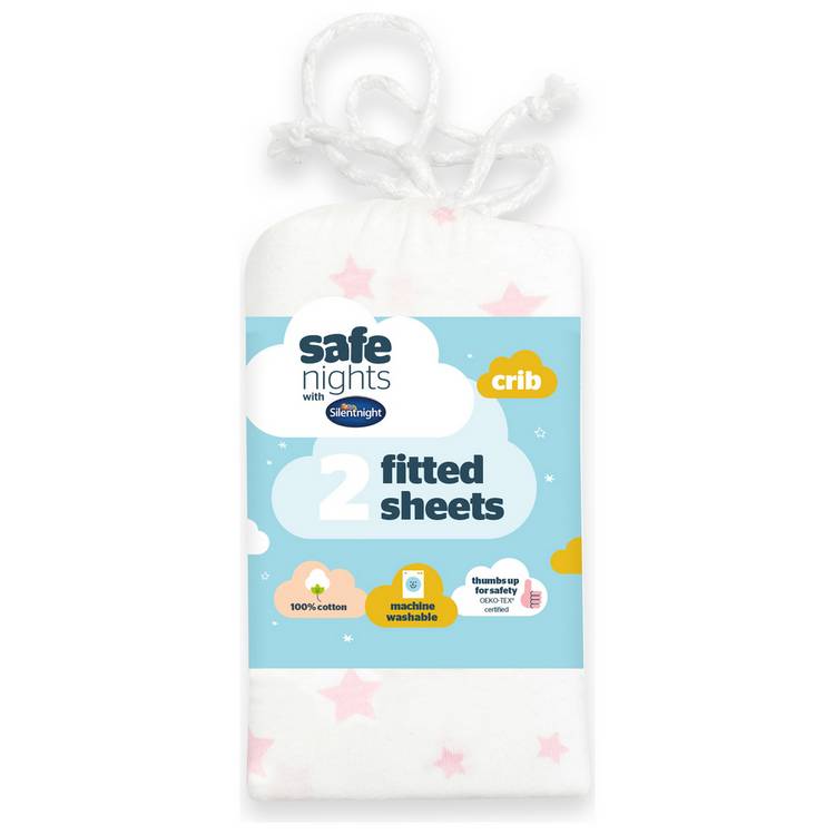 Silentnight Safe Nights Nursery Pink Fitted Sheets - Crib 0