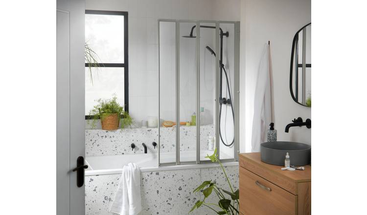 Argos Home 1400x840mm Folding Bath Shower Screen - Silver