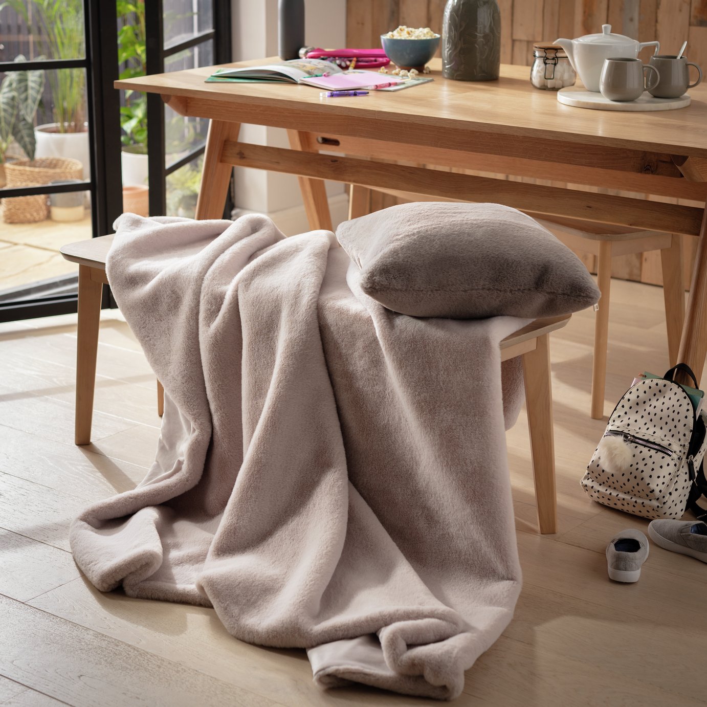 Habitat Faux Fur Plain Throw - Neutral - 150x200cm