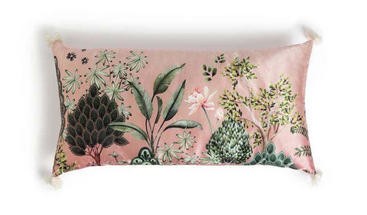 Habitat Agra Floral Print Tassle Cushion - Peach - 30x60cm