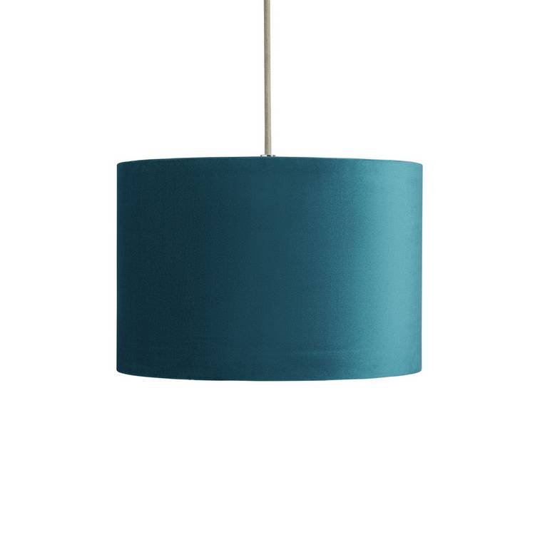 Habitat Turquoise Blue Velvet Easy Fit Drum Lampshade - 30cm 0