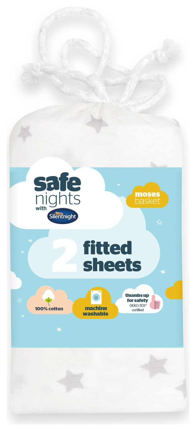 Silentnight Safe Nights Nursery Grey Fitted Sheets - Moses