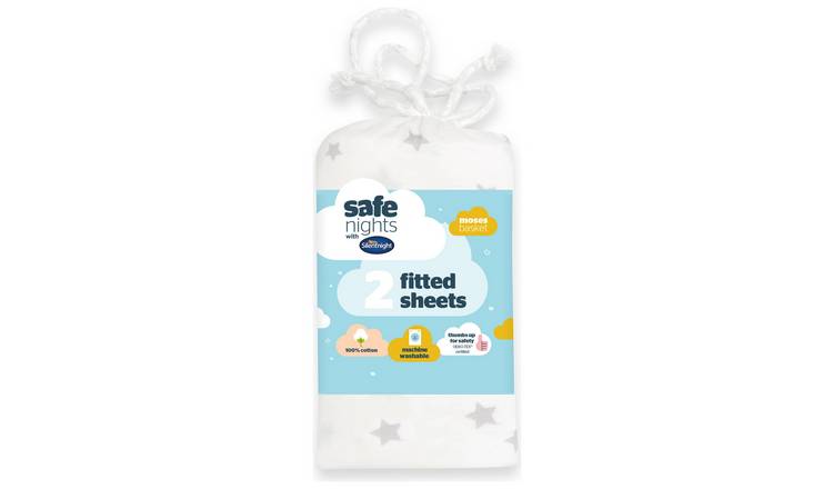 Silentnight Kids Grey Star Moses Cotton Fitted Sheets