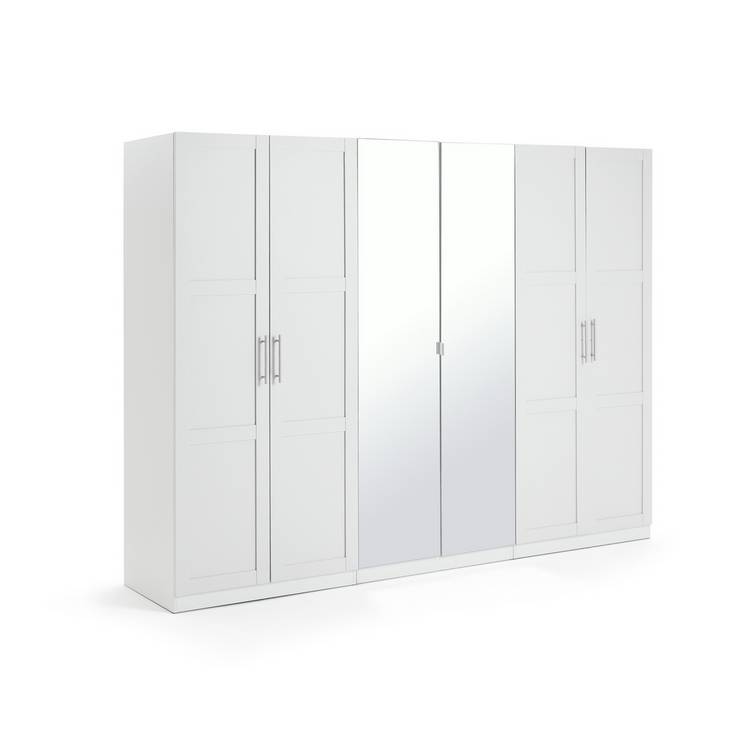 Habitat Munich Panelled 6 Door Mirror Wardrobe - White 0