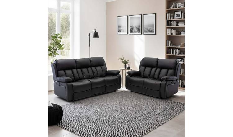 Furniture Online Chester Electric Recliner Fabric 2+3 Seater Sofa Set - Black
