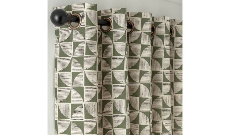 Habitat Cabin Geo Print Lined Eyelet Curtains - Sage Green