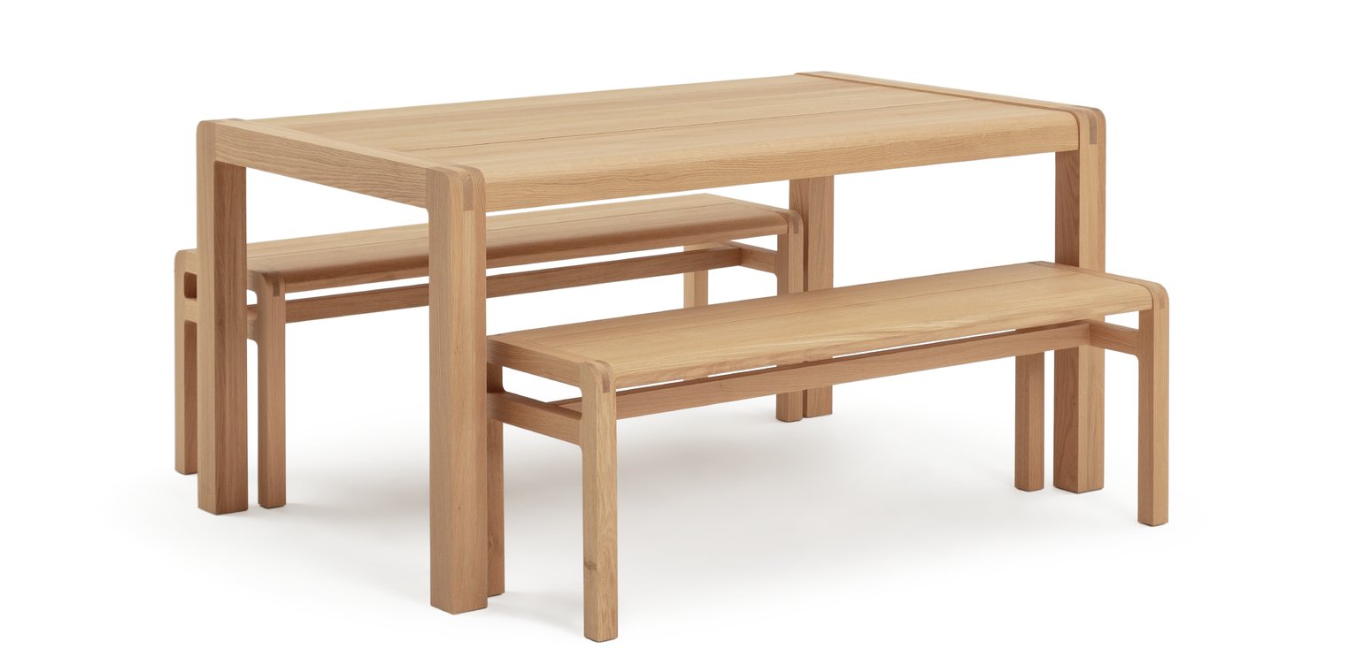 Habitat Radius Solid Wood Dining Table & 2 Oak Benches