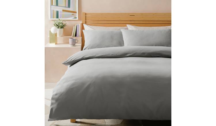 Habitat Stonewashed Cotton Plain Grey Bedding Set- Superking