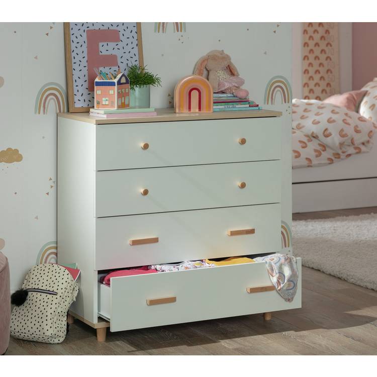 Habitat Melby 4 Drawer Chest - White and Acacia 0