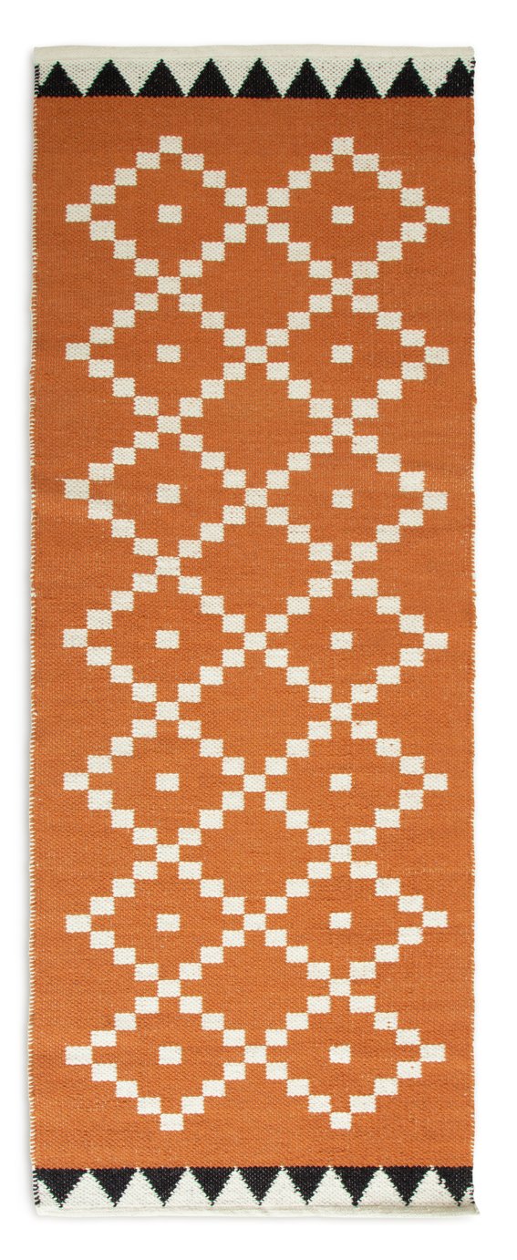 Habitat Geo Flatweave Wool Runner - Red - 75x200cm 