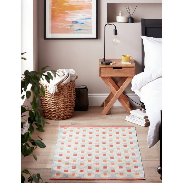 Habitat Octo Geometric Blue Cotton Flatweave Rug - 130x80cm 0