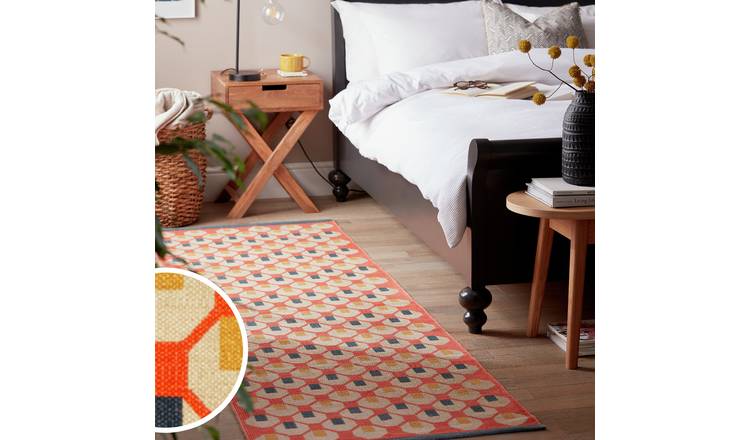 Habitat Octo Geometric Orange Cotton Flatweave Runner
