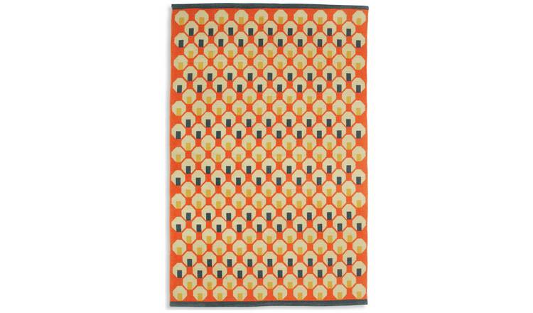 Habitat Octo Geometric Orange Cotton Flatweave Rug-180x120cm