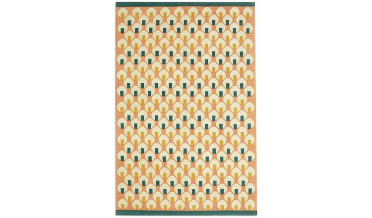 Habitat Octo Geometric Pink Cotton Flatweave Rug - 180x120cm