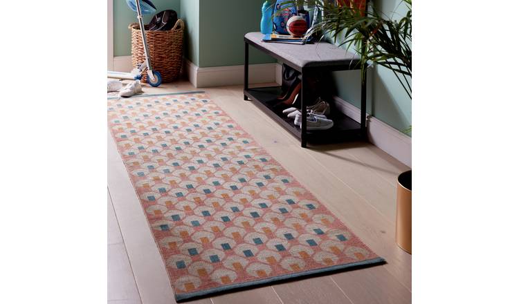 Habitat Octo Geometric Pink Cotton Flatweave Runner-250x75cm