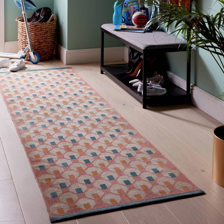 Habitat Octo Geometric Pink Cotton Flatweave Runner-250x75cm 0