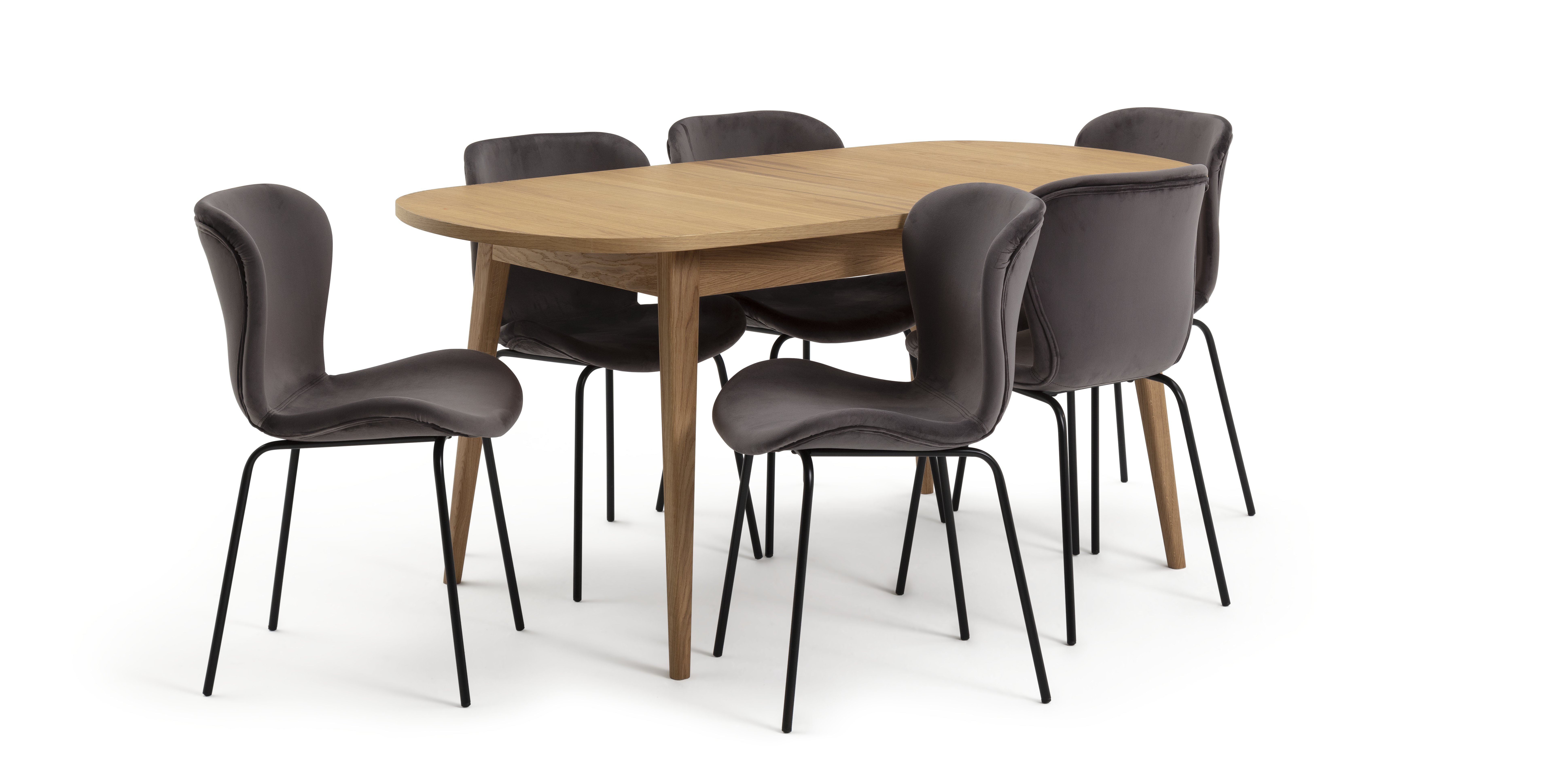 Habitat Etta Oak Wood Veneer Extending Table & 6 Grey Chairs