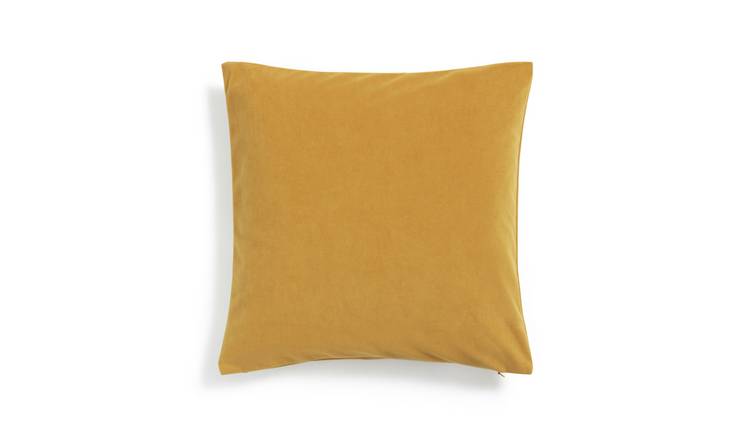 Habitat Matte Velour Plain Cushion - Mustard - 43x43cm