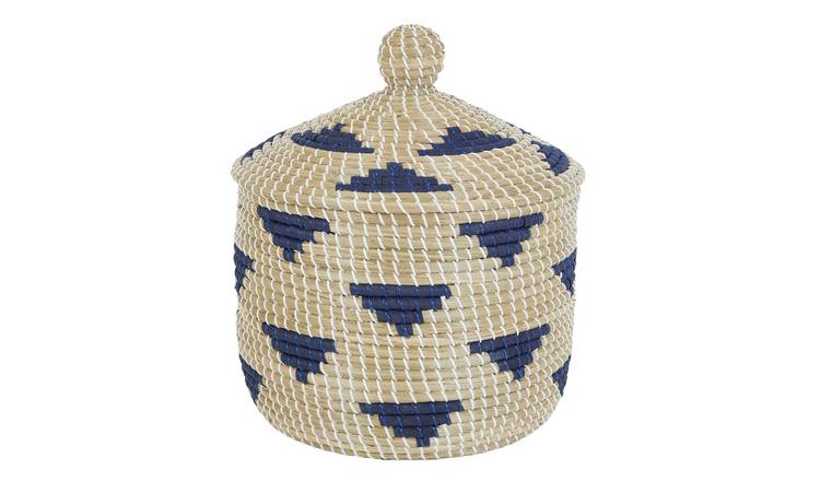 Buy Habitat Hogan Large Seagrass Storage Basket With Lid Blue Baskets And Boxes Habitat