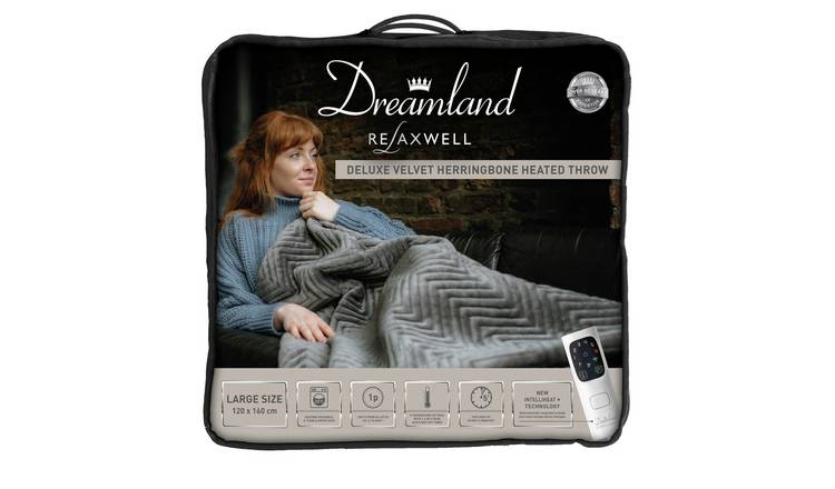 Dreamland Deluxe Velvet Herringbone Heated Throw - Grey