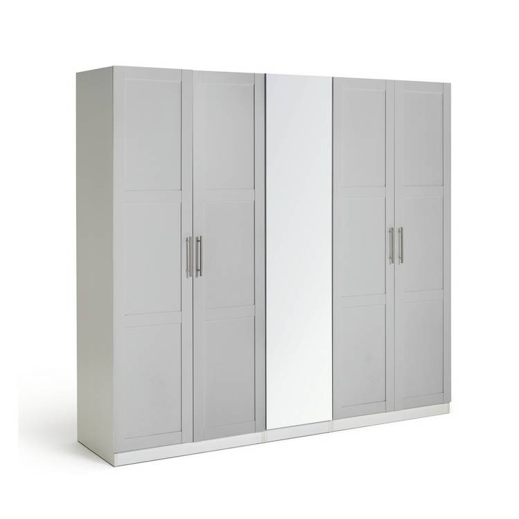 Habitat Munich Panelled 5 Door Mirror Wardrobe - Grey 0